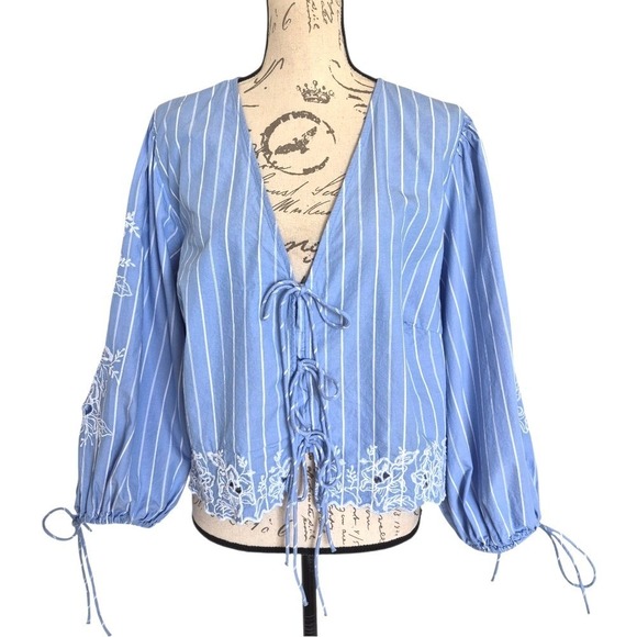 Future Collective Eyelet Floral Peasant Blouse XXL Blue Cotton Boho Cottagecore - Picture 4 of 17